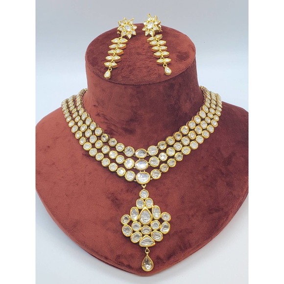 Gold Kundan Diamond Polki Necklace set